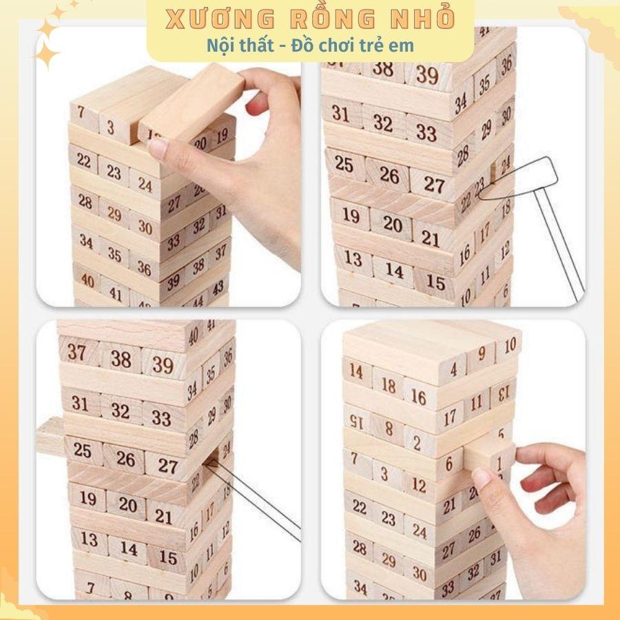 Bộ đồ chơi rút gỗ 48 thanh - kèm 4 xúc xắc gỗ - Xếp Hình Xả Stress bằng gỗ thông tự nhiên