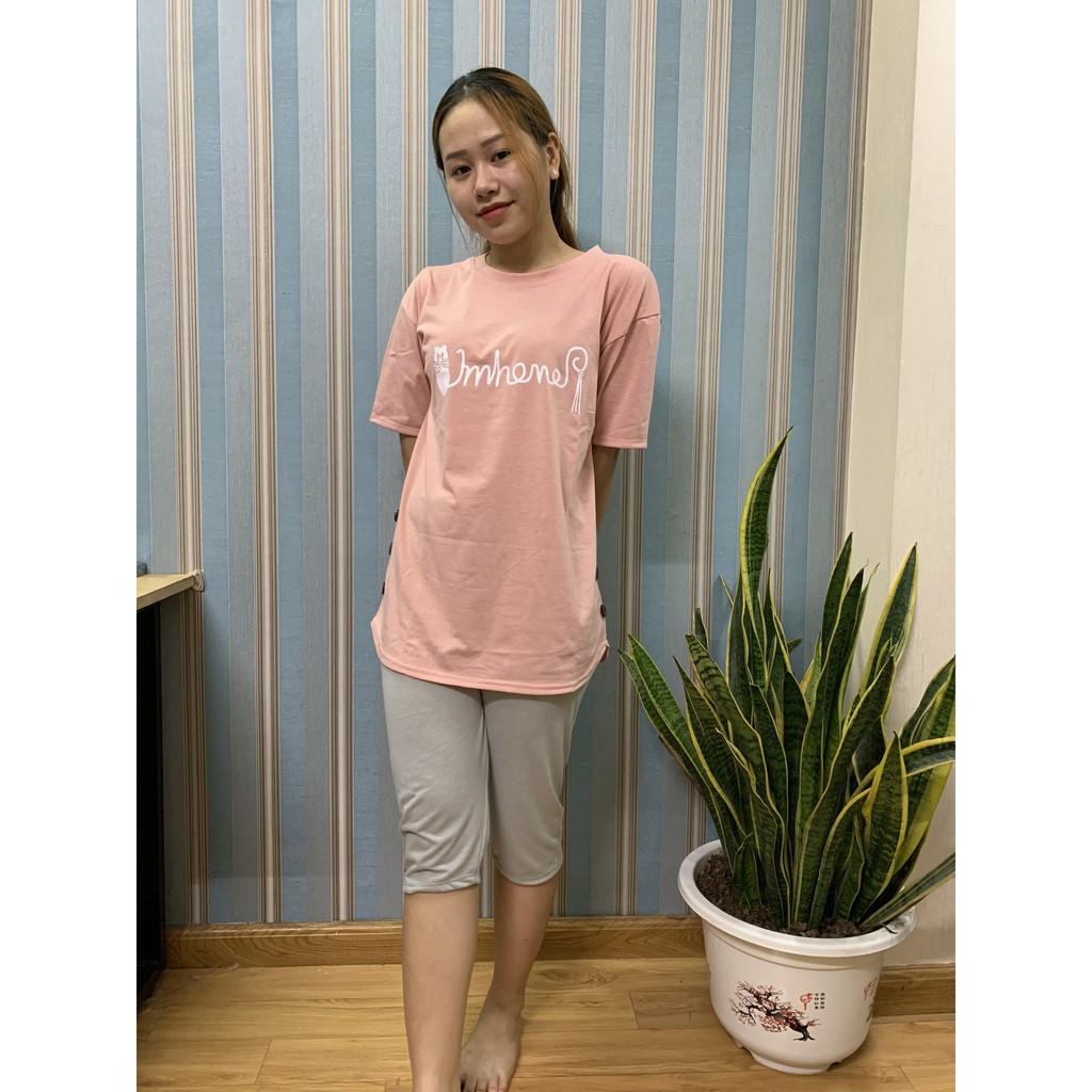 Bộ đồ ngắn mặc bầu thiết kế in mèo hồng dễ thương, sang chảnh, , chất liệu cao cấp BN165