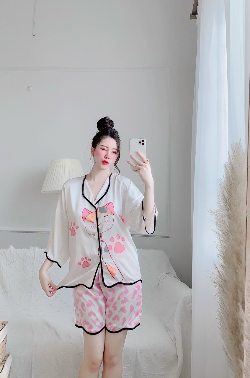 PIJAMA ĐỒ BỘ MẶC NHÀ NỮ, TAY NGẮN QUẦN CỘC BOO, LỤA LATIN, SATIN, MANGO, TƠ TẰM MỀM MỊN MƯỚT MÁT, HỌA TIẾT SẮC NÉT XINH XĂN DỄ THƯƠNG