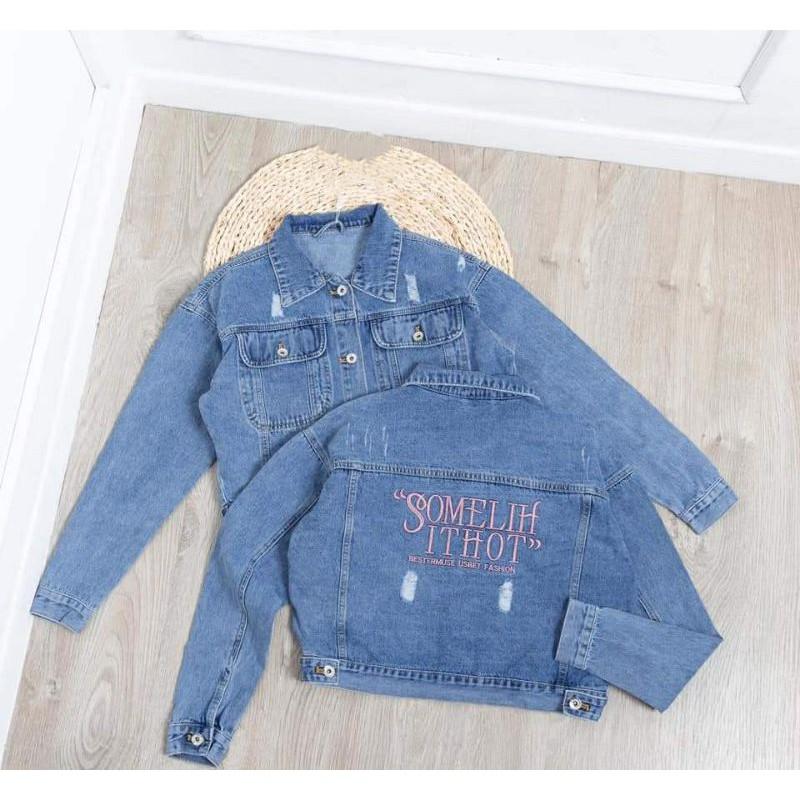 Áo Khoác Jeans Thêu Chữ