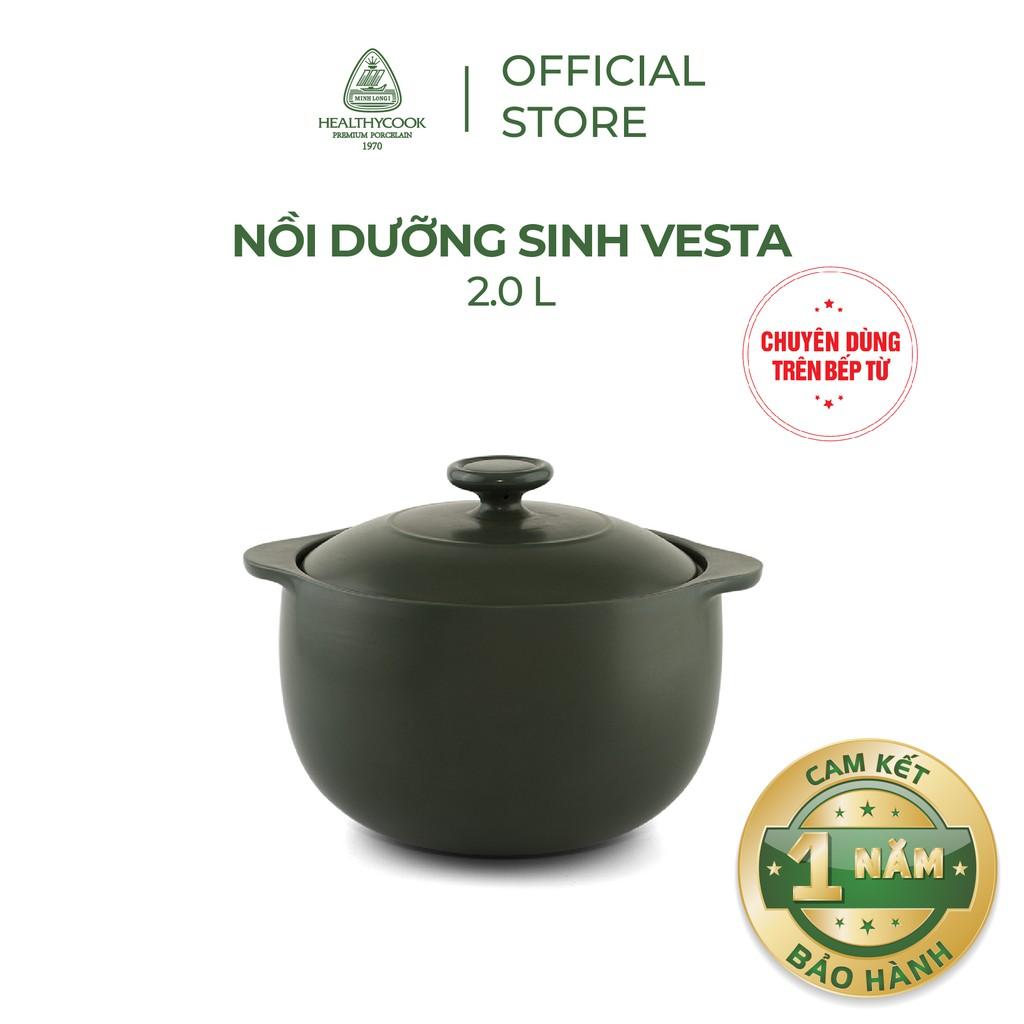 Nồi sứ dưỡng sinh Minh Long - Vesta 2.0 L + nắp dùng cho bếp từ - Hàng Chính Hãng