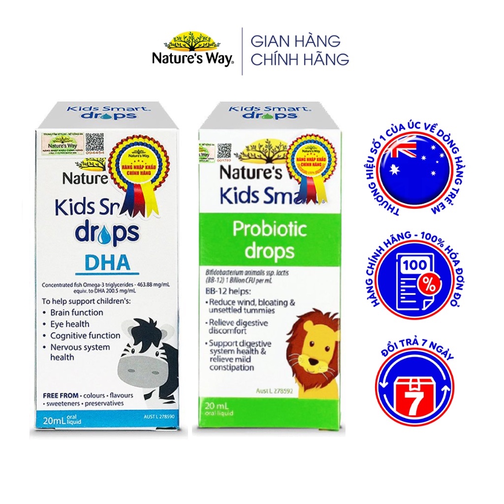 Combo 2 Siro Uống Nature's Way Kids Smart Probiotic Và Drops DHA Bổ Sung Dưỡng Chất Cho Bé