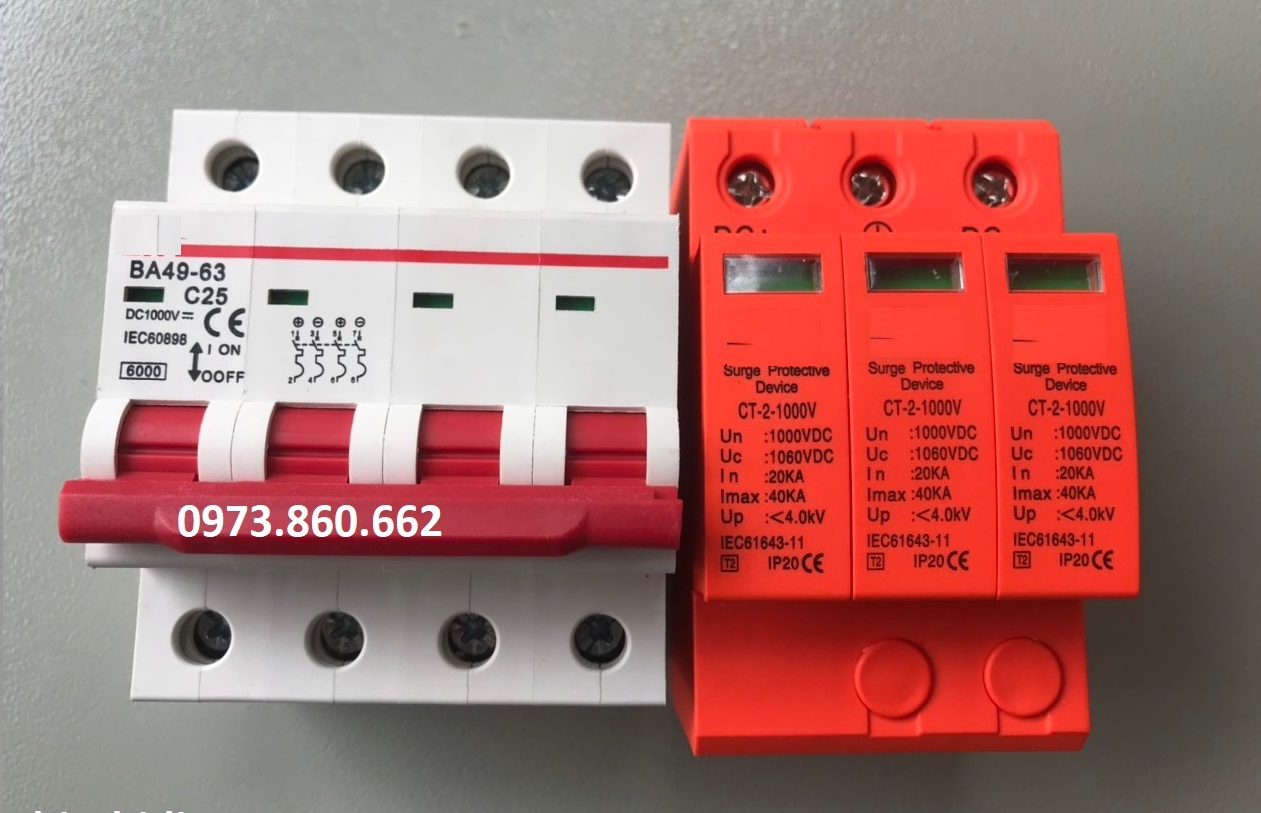 Aptomat DC 4P 1000V + Chống sét DC 3P 1000VDC DÙNG CHO NĂNG LƯỢNG MẶT TRỜI