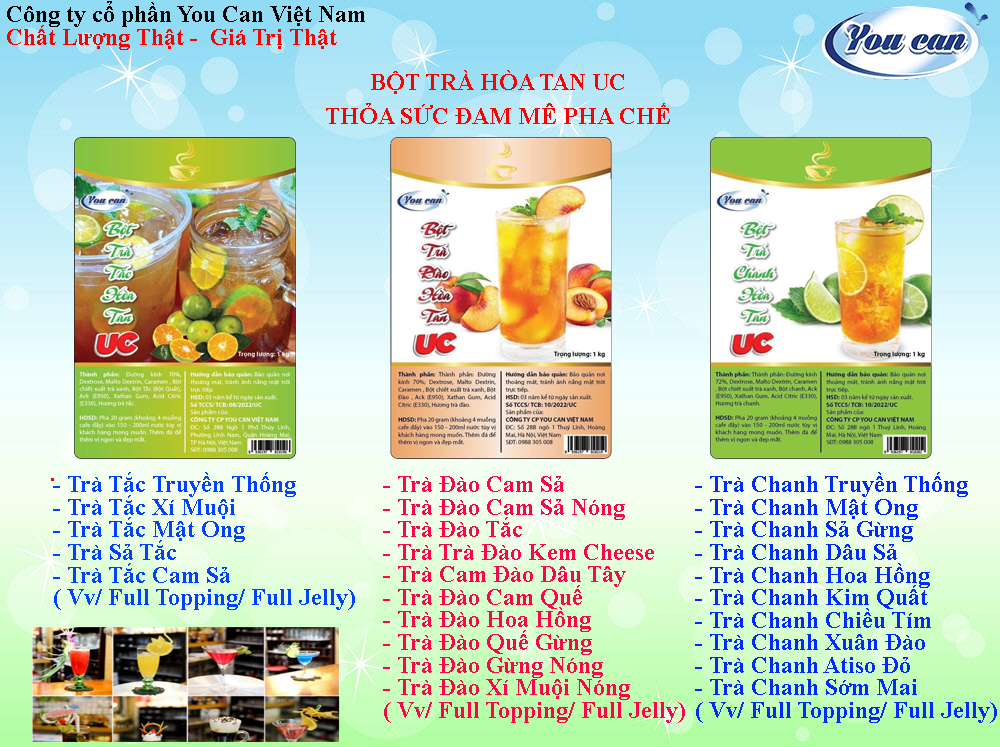Trà Tắc Hòa Tan UC hàng chính hãng/ Bột trà hoa quả PHA SẴN SIÊU NHANH thơm ngon chuẩn vị.