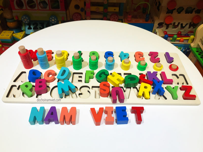 Bộ học bảng chữ Tiếng anh đa năng kết hợp học số, tập đếm đồ chơi gỗ