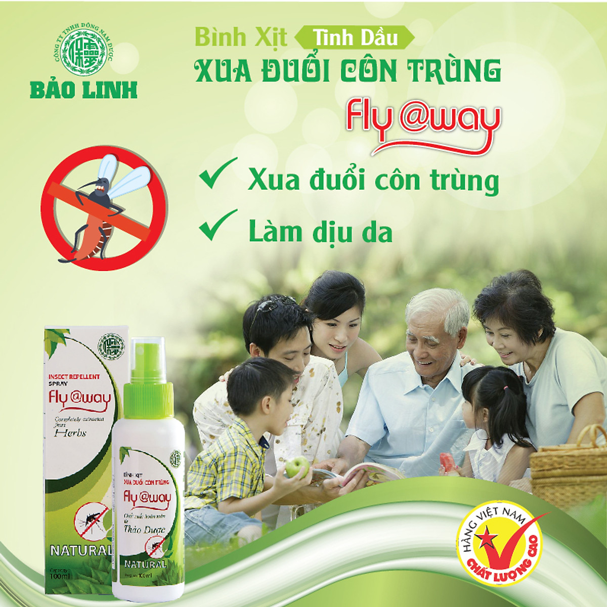 BÌNH XỊT XUA ĐUỔI CÔN TRÙNG CHIẾT XUẤT HOÀN TOÀN THẢO DƯỢC FLY AWAY 60ml/100ml