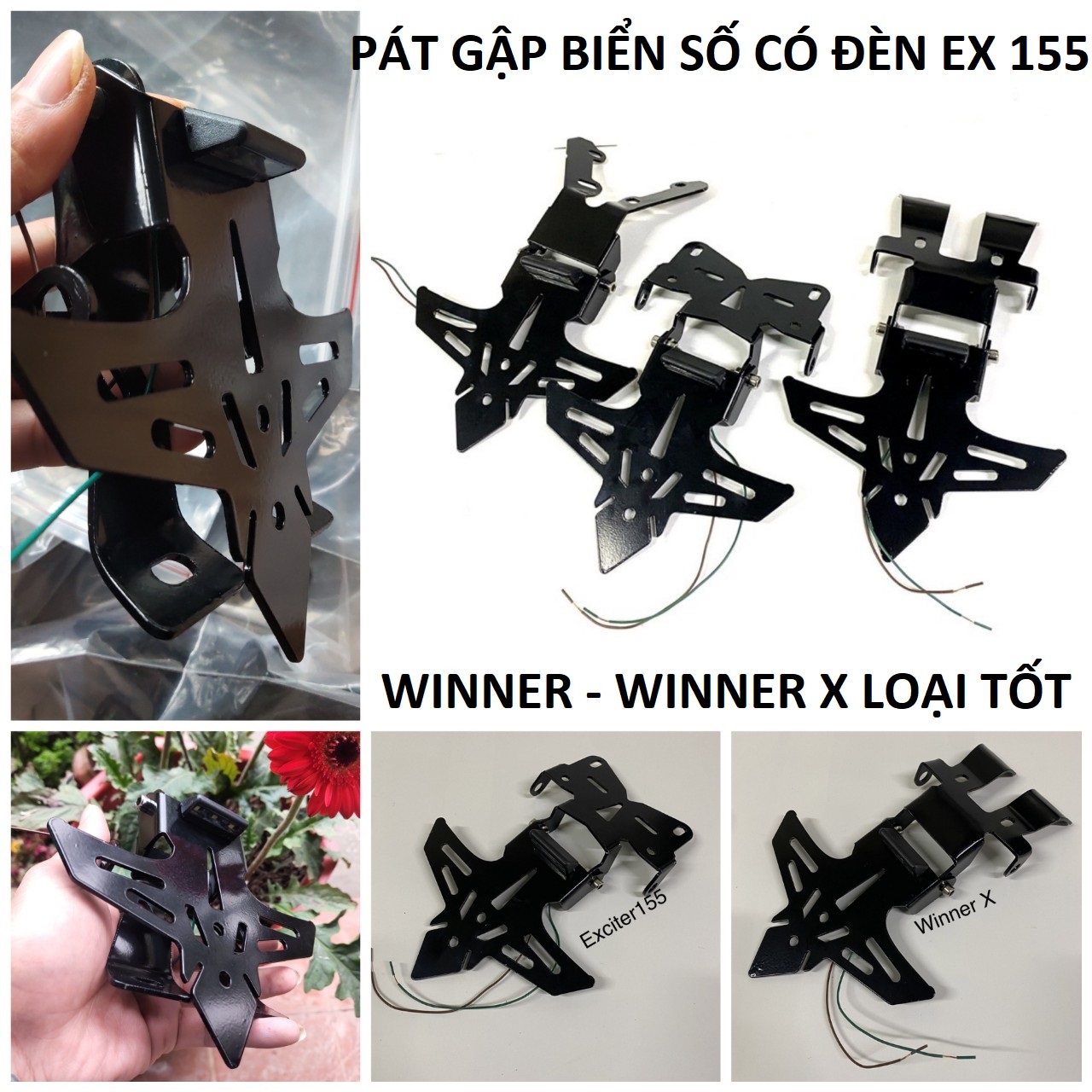 Bộ pát biển số gập EX 155 , 150 , Winner x - winner mẫu mới loại dày đẹp có đèn soi biẻn hàng cao câp chống rung lắc