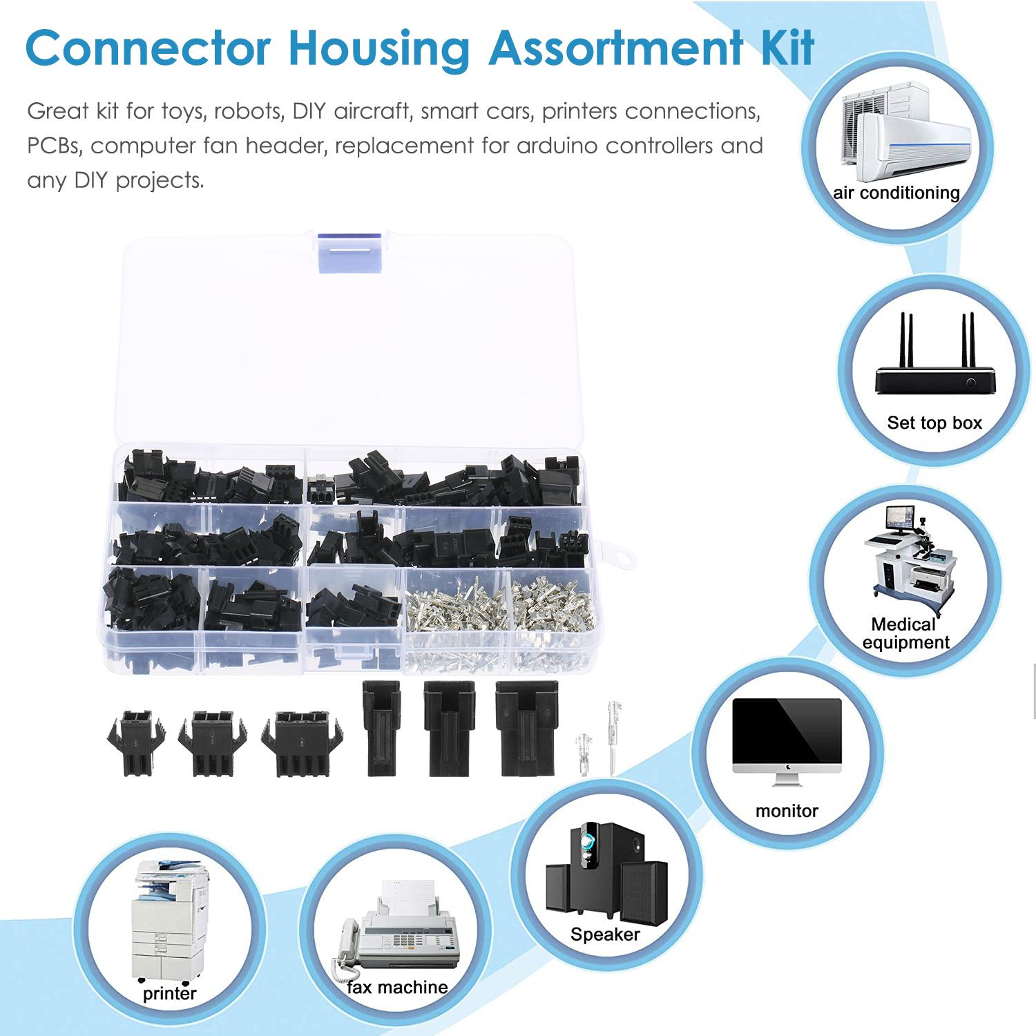 480Pcs JST SM 2.54mm Pitch 2-Pin 3-Pin 4-Pin Connector Housing Assortment Kit Female and Male Dupont Connector Set for
