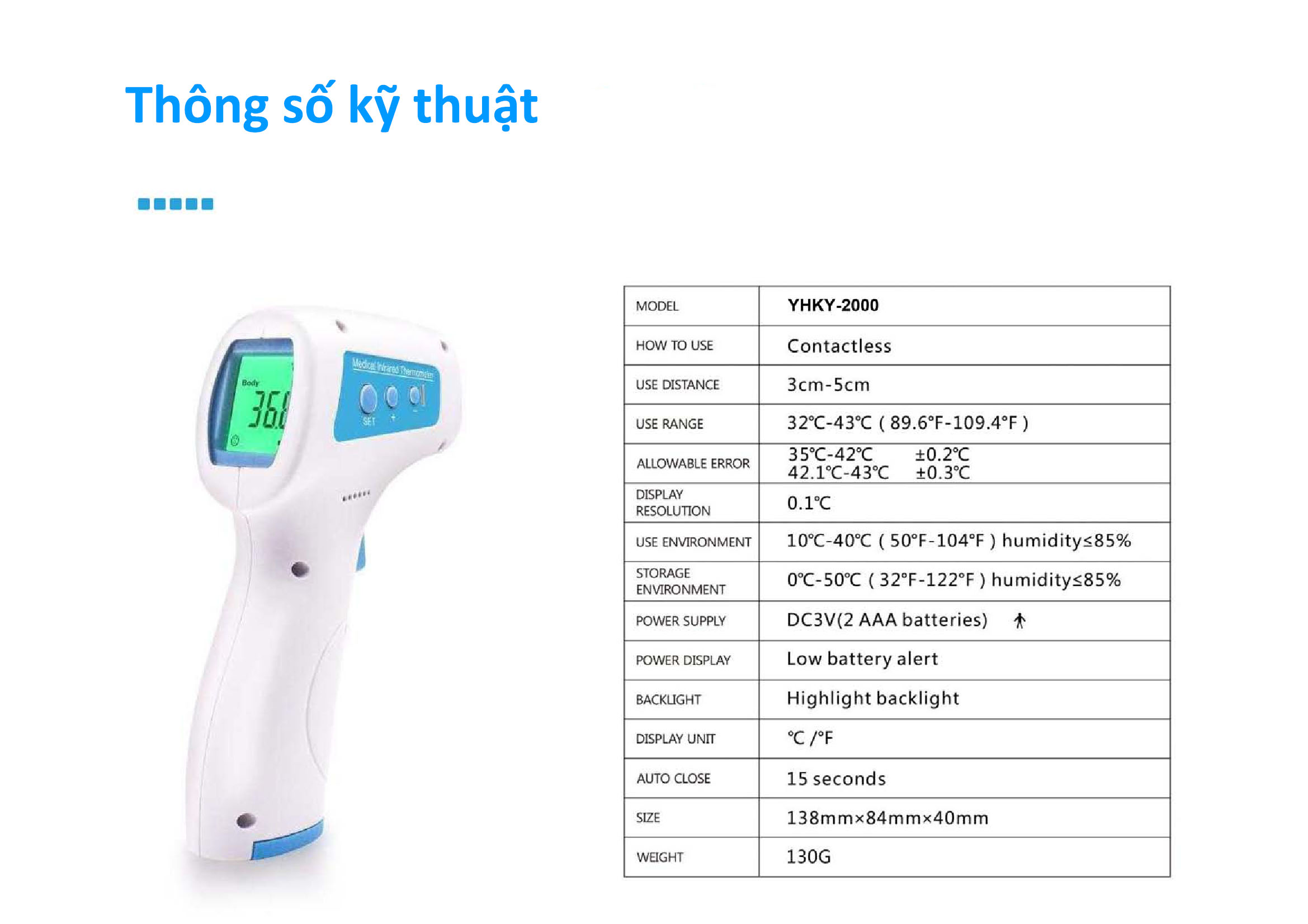 Nhiệt Kế Hồng Ngoại YHKY-2000 Đo Nhiệt Độ Không Cần Tiếp Xúc - TẶNG KÈM PIN AAA