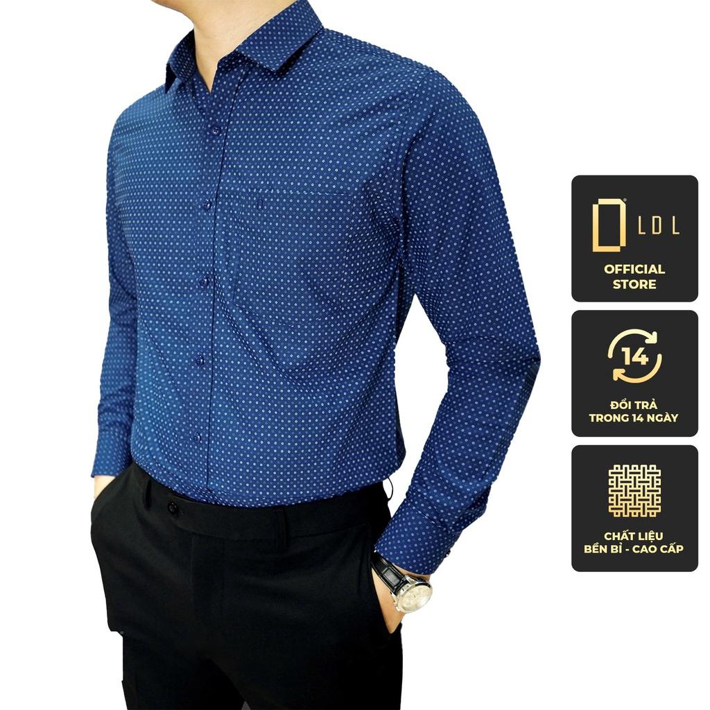 Áo Sơ Mi LDL-SM105, Sơ Mi Nam Dài Tay Chấm Bi Xanh Than Có Túi Ngực - Hàng Việt Nam Xuất Khẩu