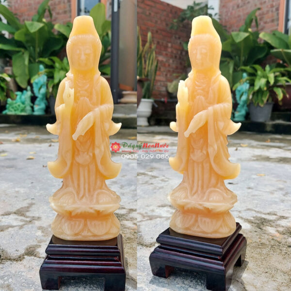 Tượng phật quan âm đứng đá ngọc hoàng long cao 23cm - đá Non Nước