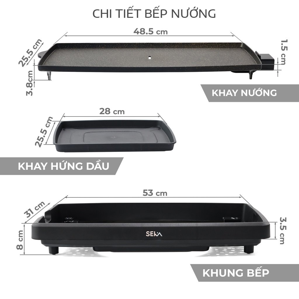 Bếp nướng điện không khói Seka SK540, công suất 1800W, khay tháo rời tiện nghi vệ sinh hàng nhập khẩu