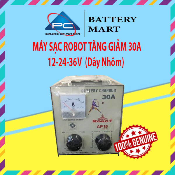 MÁY SẠC ẮC QUY TĂNG GIẢM ROBOT 30A (12V-24V-36V, DÂY NHÔM &amp; ĐỒNG)