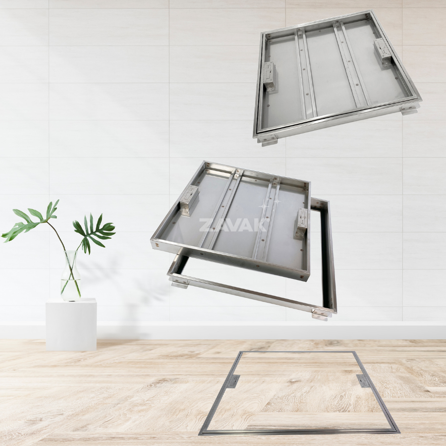 Nắp Bể Ngầm Trong Nhà 45x45cm Inox 304 ZAVAK MHIs-45 Nắp bể nước âm sàn, Nắp hố ga Inox 304