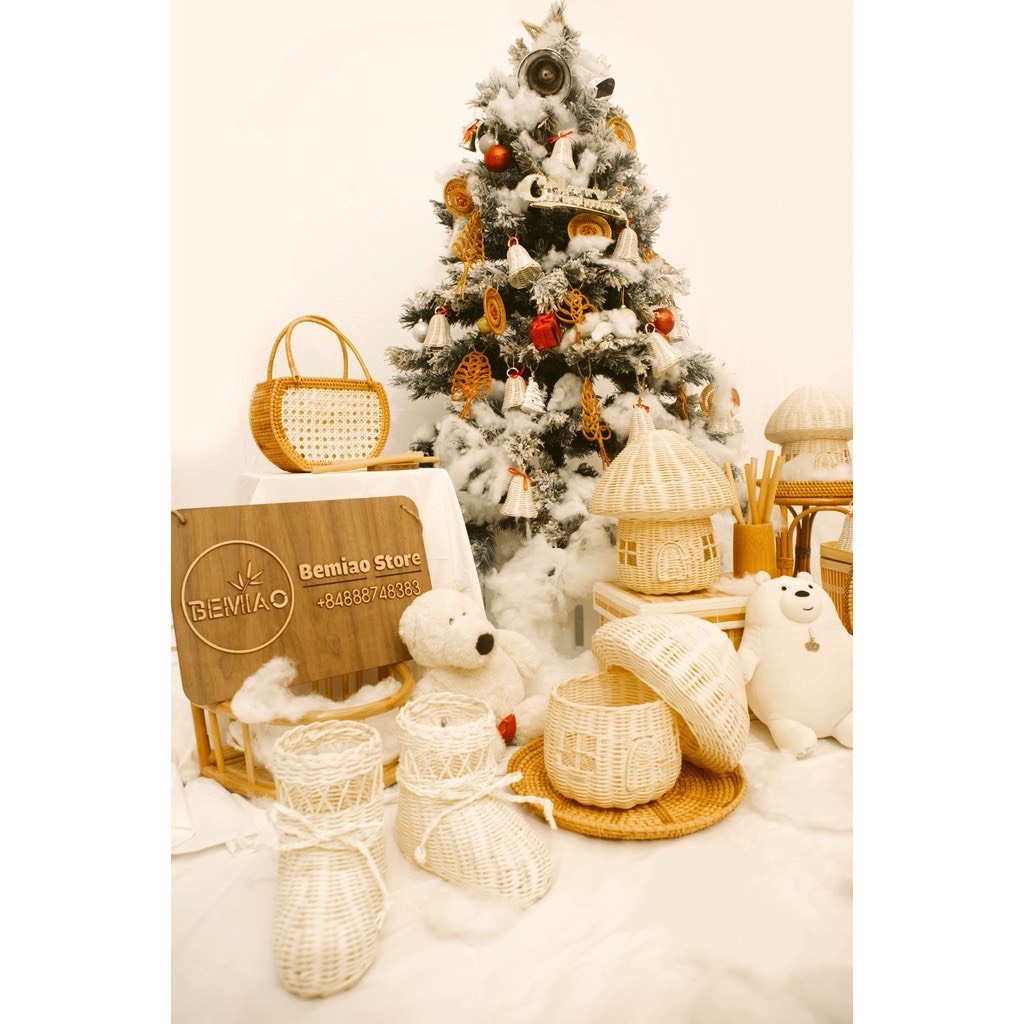 Ủng mây trang trí cây thông Noel, hàng decor thủ công mỹ nghệ Bemiao shop