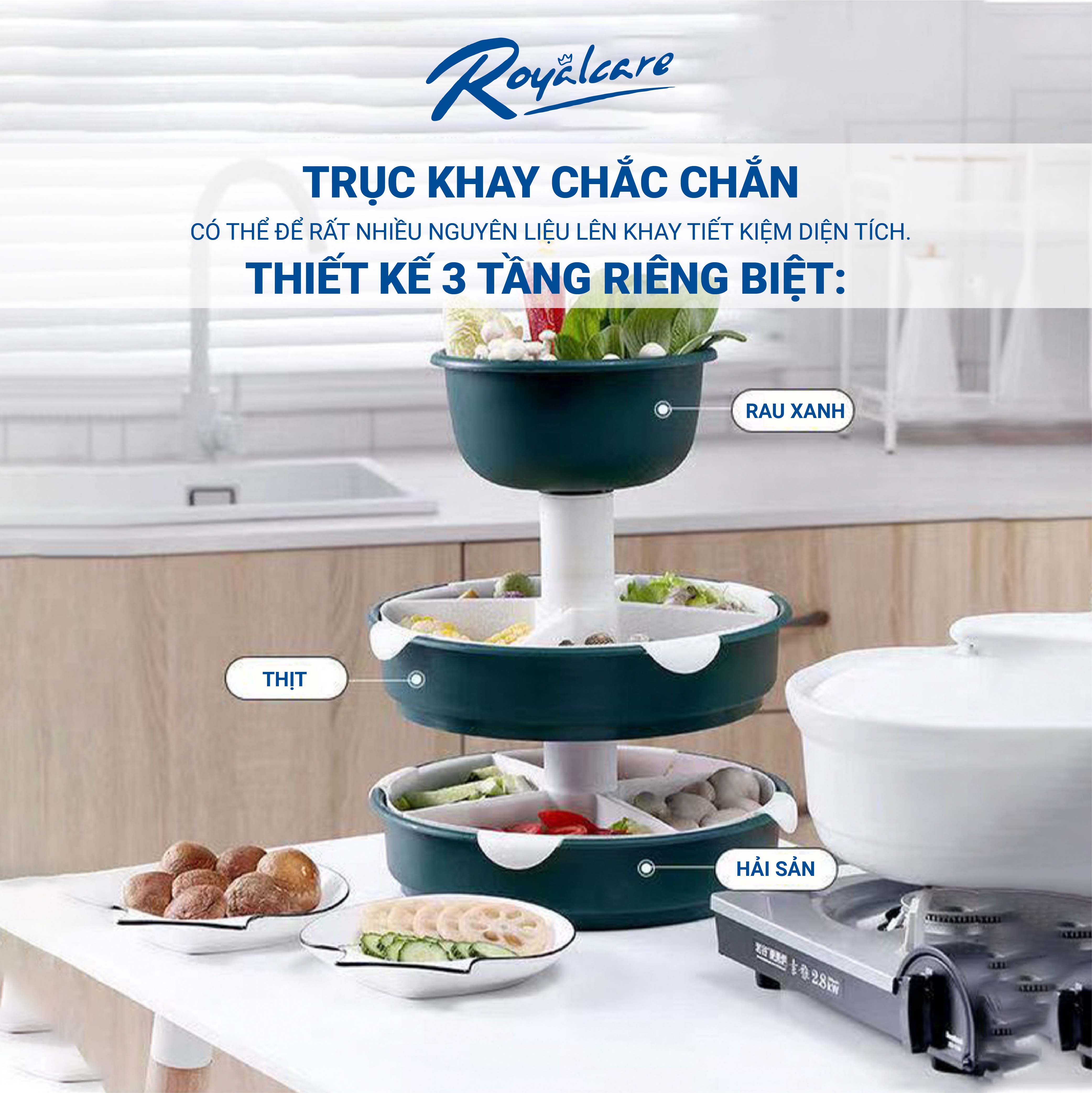 Khay kệ đựng thực phẩm lẩu phân tầng xoay 360 độ Royalcare KL-2