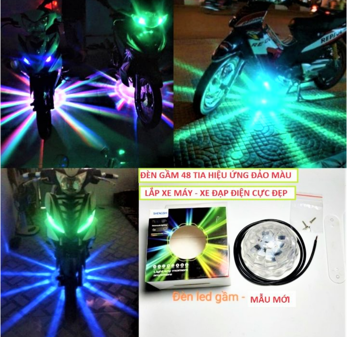 1 BỘ ĐÈN GẦM NHẤP NHÁY 48 TIA CỰC CHẤT XE MÁY VÀ ÔTÔ LOẠI TỐT CHUẨN ĐẸP