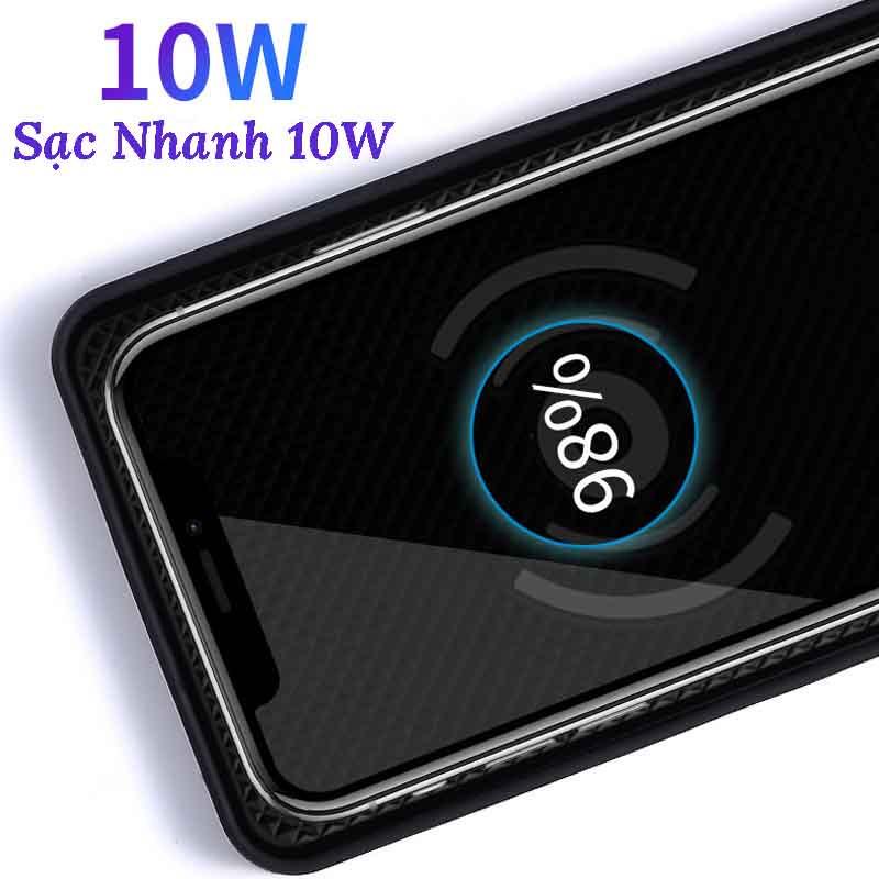 Đế sạc nhanh điện thoại không dây Qi 10W có đệm chống sốc dùng trong xe hơi văn phòng mẫu mới loại tốt