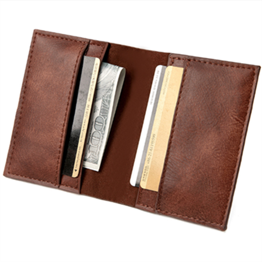 Brown PU Leather Small Billfold Slim Wallet Credit Cards ID Money