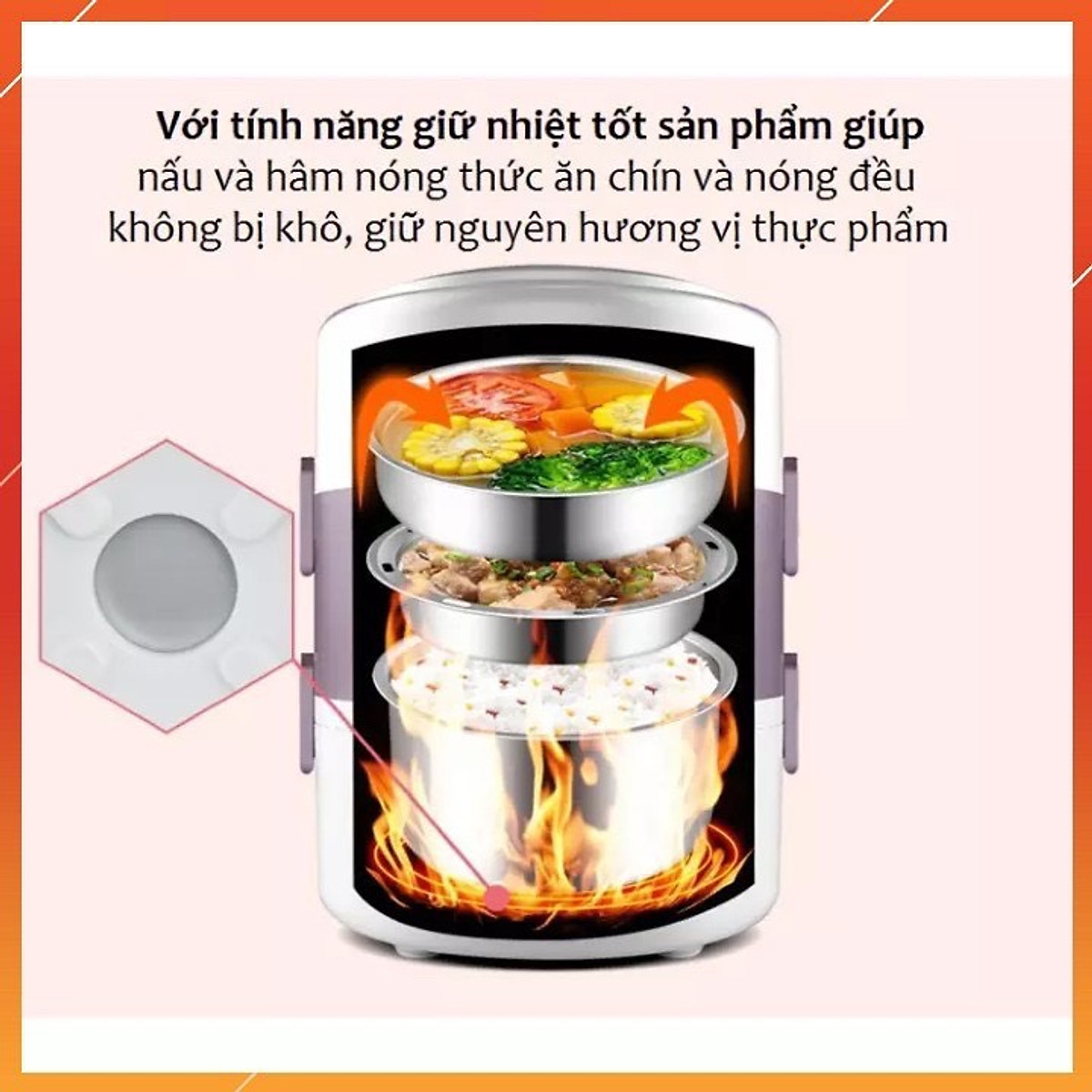 Hình ảnh Bộ Hộp Cơm Giữ Nhiệt Văn Phòng Cao Cấp Cắm Điện inox 3 tầng - Chính hãng dododios