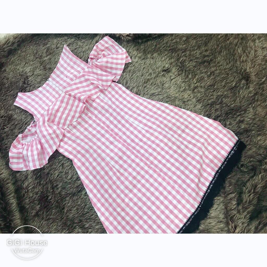 ĐẦM SỌC CARO TRỄ VAI ĐẦM CARO