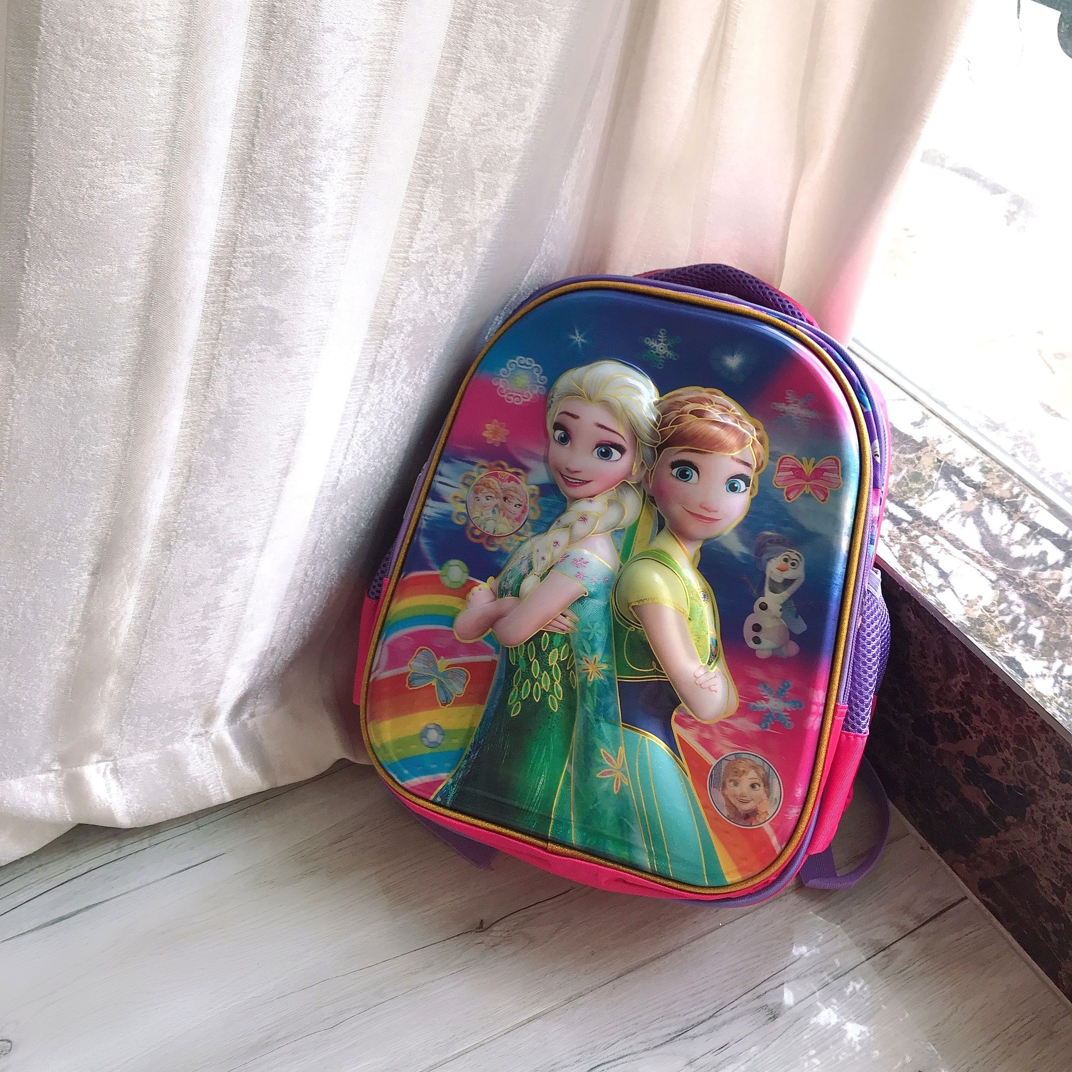BALO 13' 6D 2 NGĂN FROZEN ELSA ANNA MÀU HỒNG TÍM CHO BÉ GÁI HỌC SINH  - 521314FZ6D226