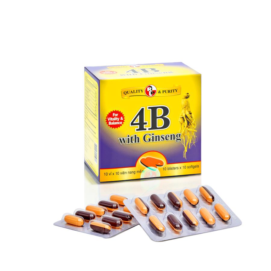 Viên uống 4B With Ginseng-Robinson Pharma usa-giúp nâng cao sức đề kháng,cải thiện tình trạng mệt mỏi,suy nhược cơ thể- hộp 100 viên