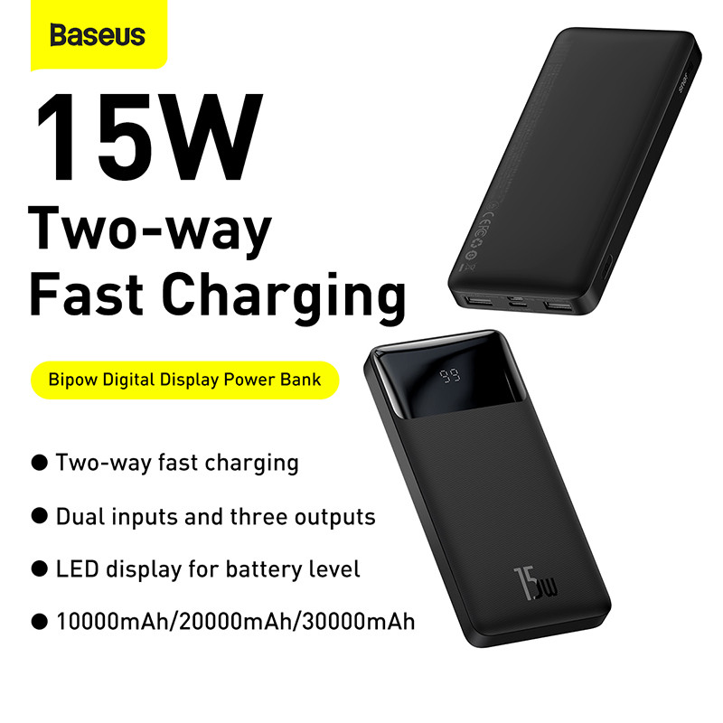 (Tặng túi đựng TOPK) Pin sạc dự phòng Baseus dung lượng 20000mAh/30000mAh, màn hình LED hiển thị, công suất 15W sạc nhanh QC, PD cho iPhone, Samsung, Xiaomi,....-Hàng chính hãng