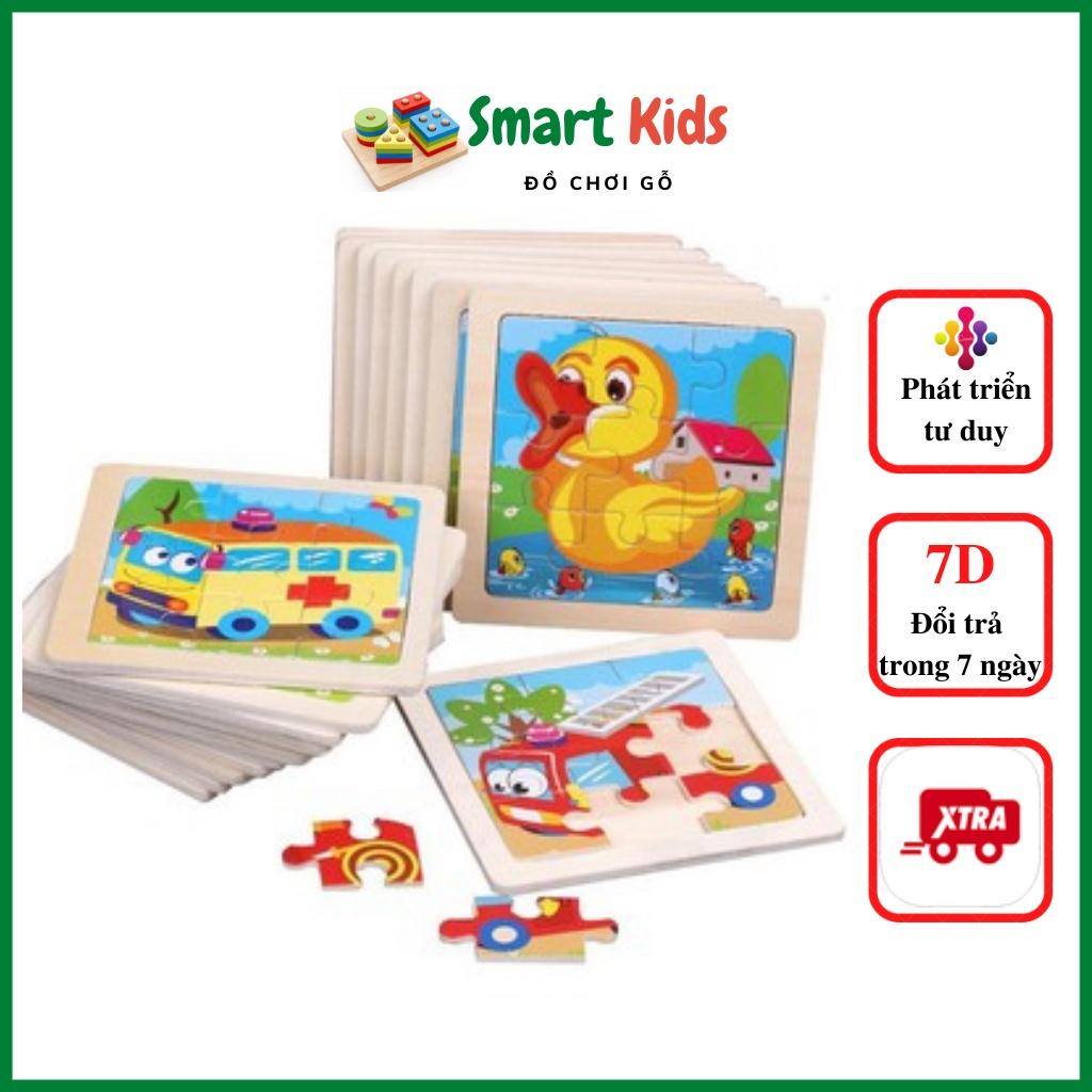 Đồ chơi xếp hình gỗ cho bé trai bé gái phát triển trí tuệ, ghép hình 9 mảnh size nhỏ 11x11cm SmartKids