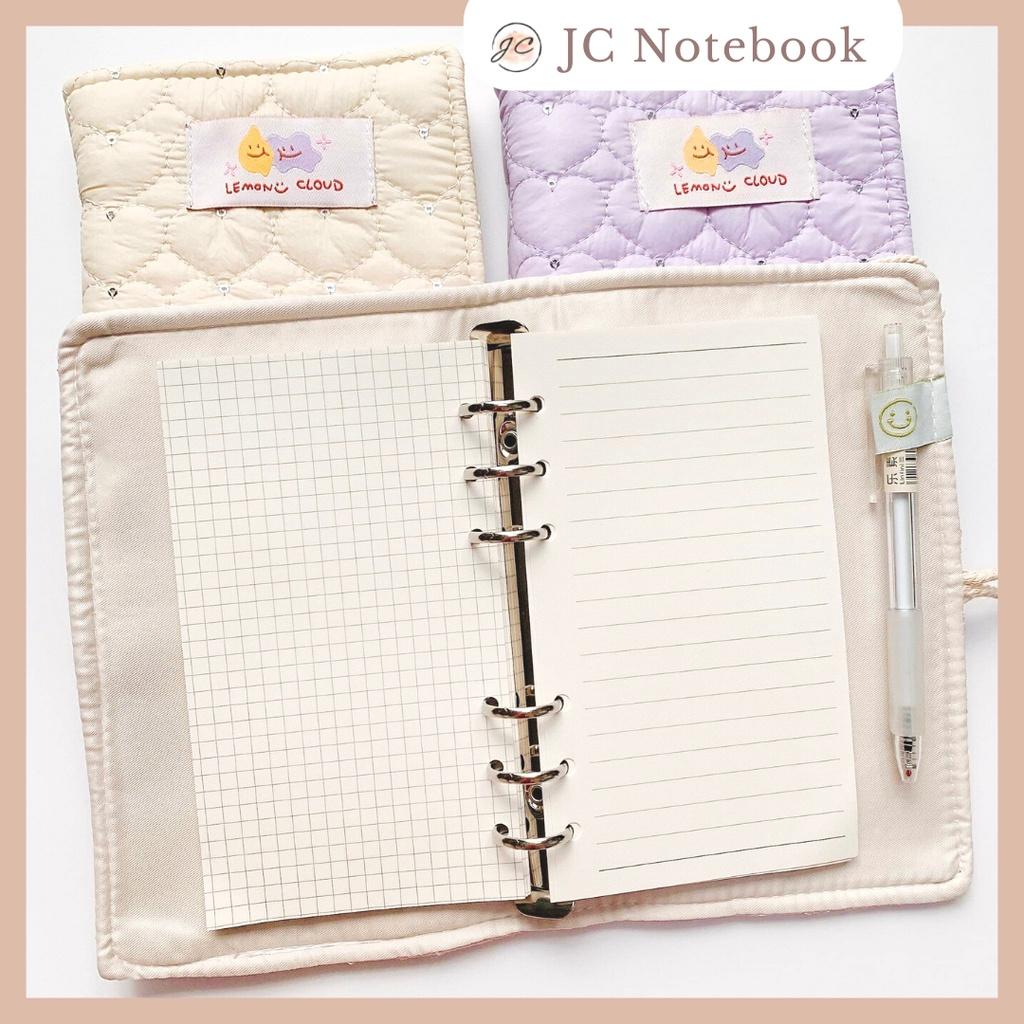 Sổ Còng Bullet Journal A6 Bìa Vải Vintage Màu Pastel - Sổ Tay Bujo Tặng Kèm 100 Tờ Giấy Caro và Kẻ Ngang