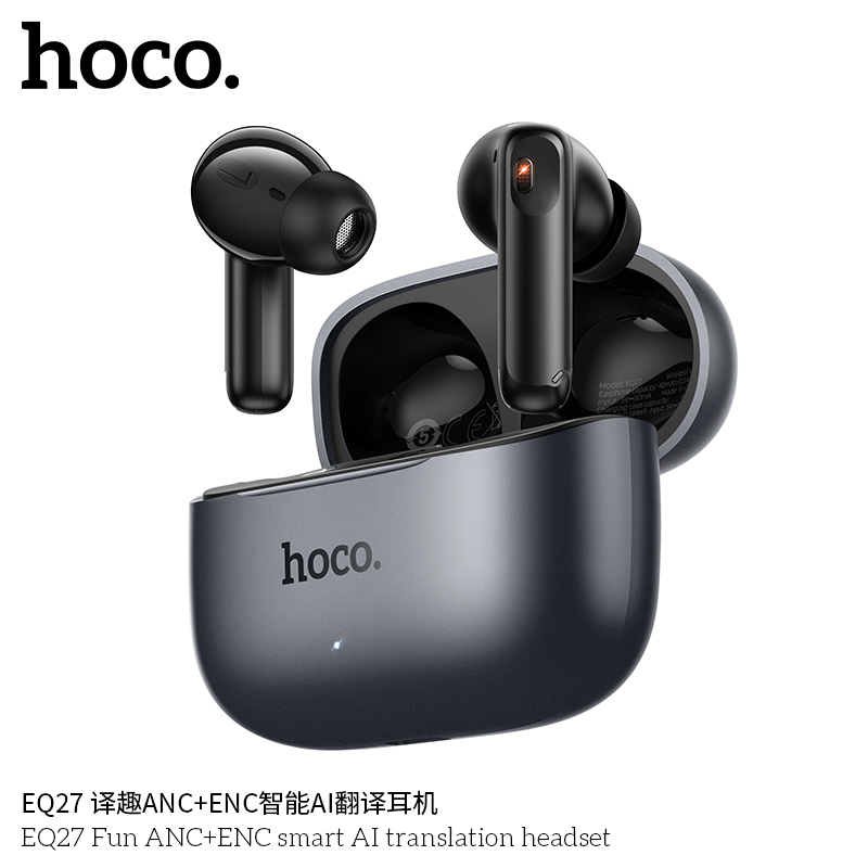Tai nghe Bluetooth phiên dịch AI thông minh Hoco EQ27 Fun chống ồn ANC+ENC, Bluetooth 5.4, pin trâu 7h, hỗ trợ dịch thuật 134 ngôn ngữ khi gọi điện, trò chuyện, video call- Hàng chính hãng