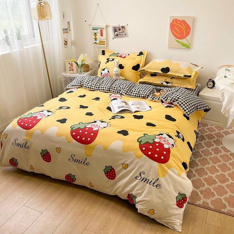 Bộ chăn ga gối drap Cotton Poly M2T bedding chăn ga Hàn Quốc miễn phí bo chun ga giường - bò ôm dâu