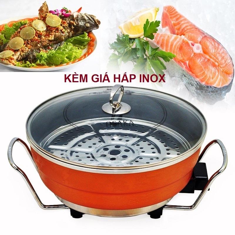 Nồi Lẩu Điện Đa Năng Chống Dính Nhật Bản Osaka, Chảo Điện Đa Năng An Toàn Cao Cấp Tặng Kèm Vỉ Hấp