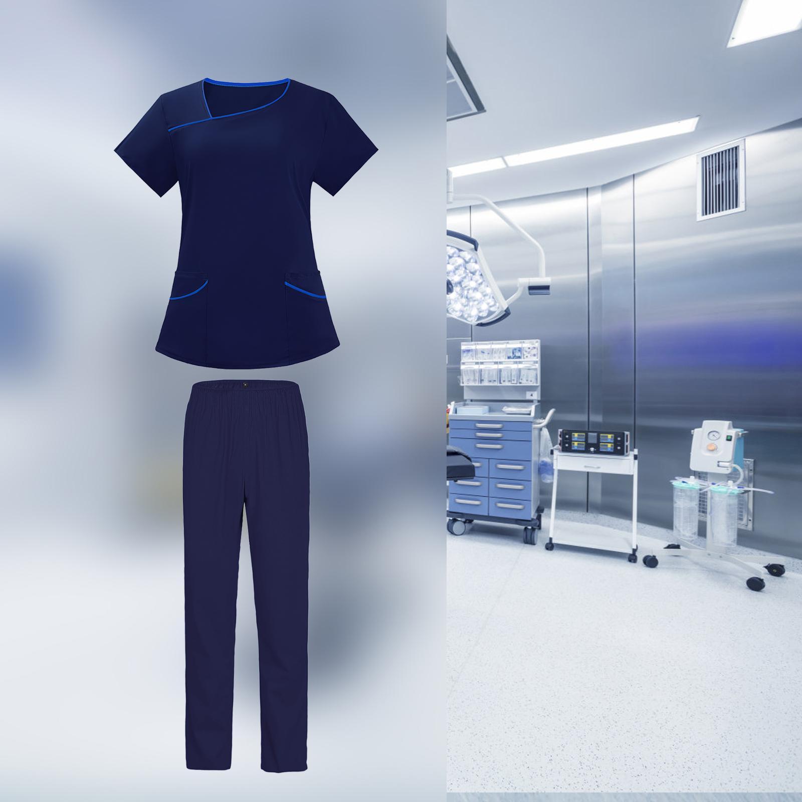 Men Women Scrubs Set, Nursing Scrubs Uniform Elastic Tops and Scrub Pants Unisex Hospital Nurse Costume for Pet Shop Massaging, Cosmetology