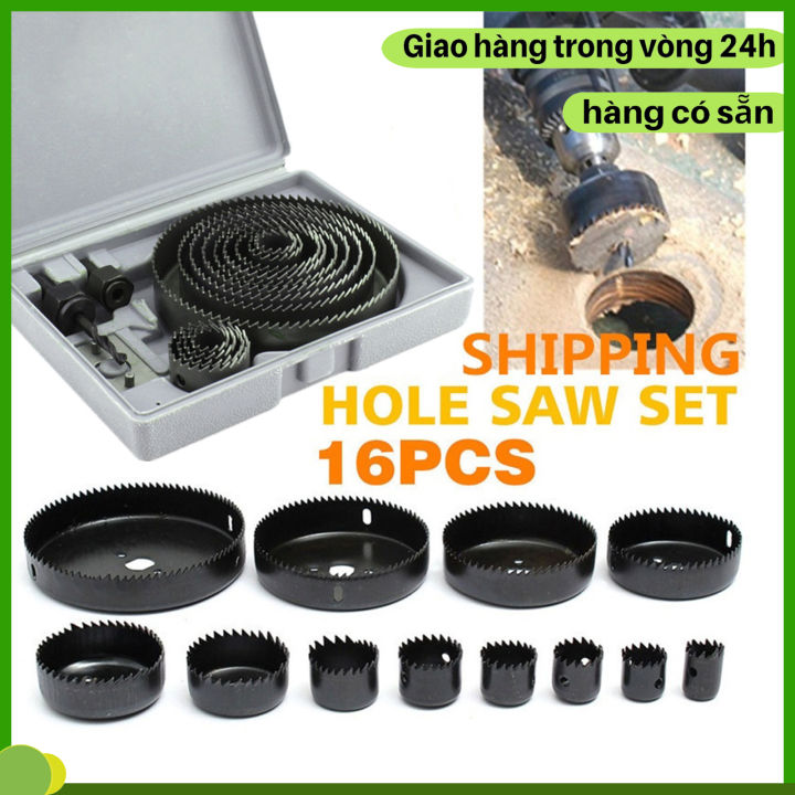 bộ mũi khoan khoet lỗ trên gỗ 16 cái mũi khoét gỗ tròn