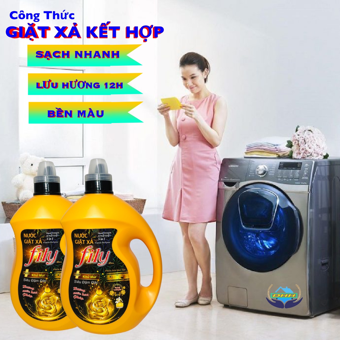 Nước Giặt Xả Hương Nước Hoa Pháp Công Nghệ Utral Kép 5 in1 - FILY vàng 3,5 lít