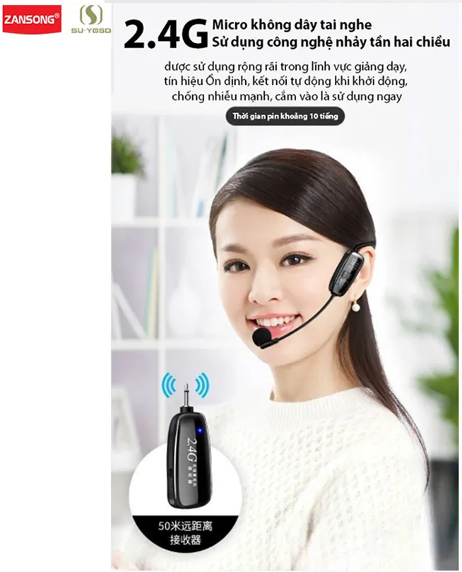 Micro trợ giảng không dây Zansong kết nối 2.4ghz V38 ( Hàng Chính Hãng )