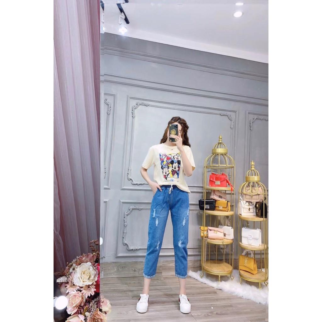 QUẦN BAGGY JEAN LƯNG THUN RÁCH CAO CẤP SHOP PHƯƠNG CHÂU