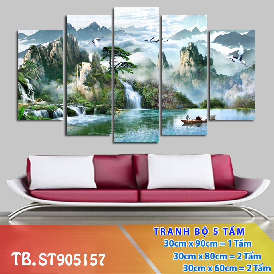 Tranh treo Tường 3D Thác nước sơn thủy ST905157- Khung tranh treo tường