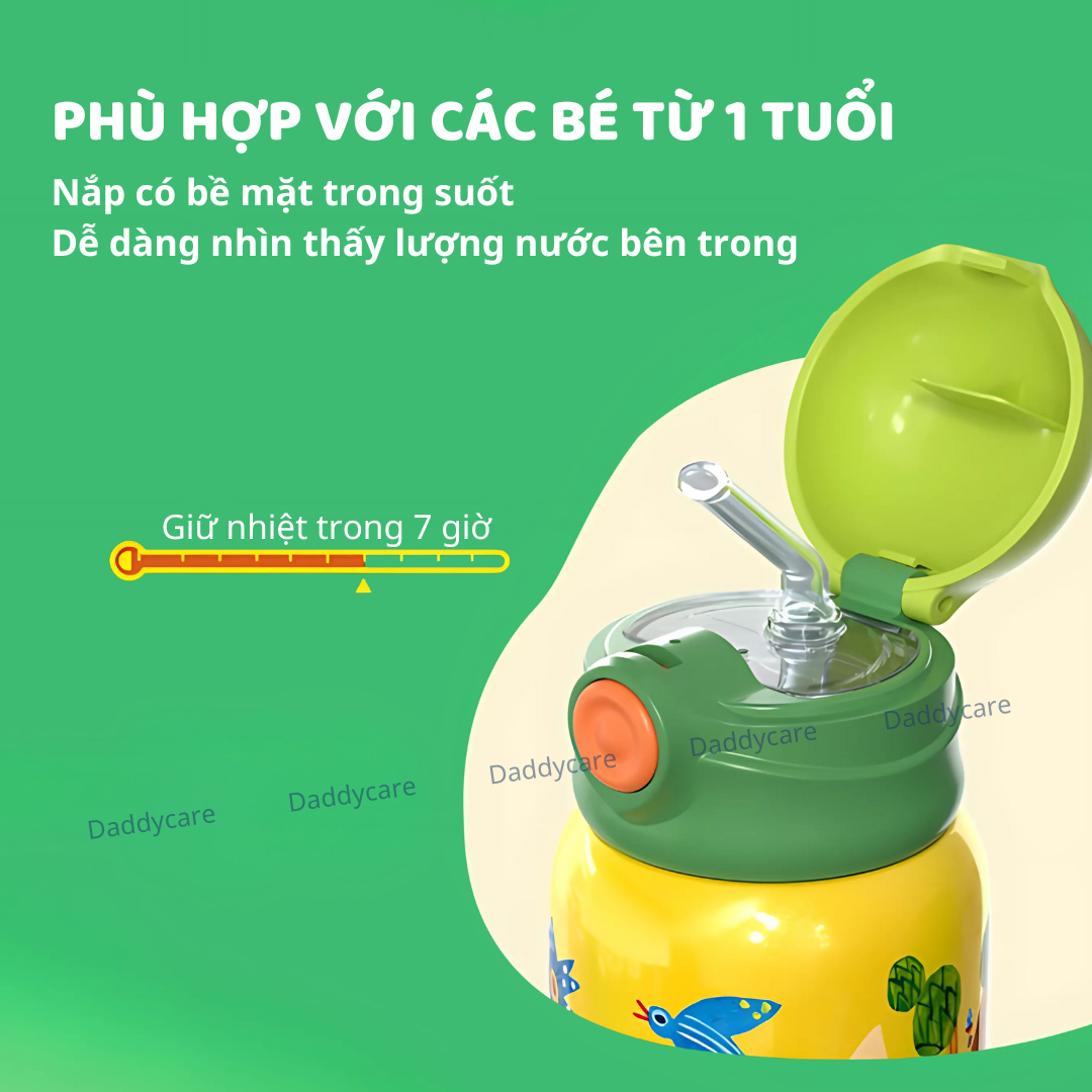 Bình nước cho bé đi học giữ nhiệt Mideer Vacuum Insulated Bottle có ống hút dây đeo cao cấp