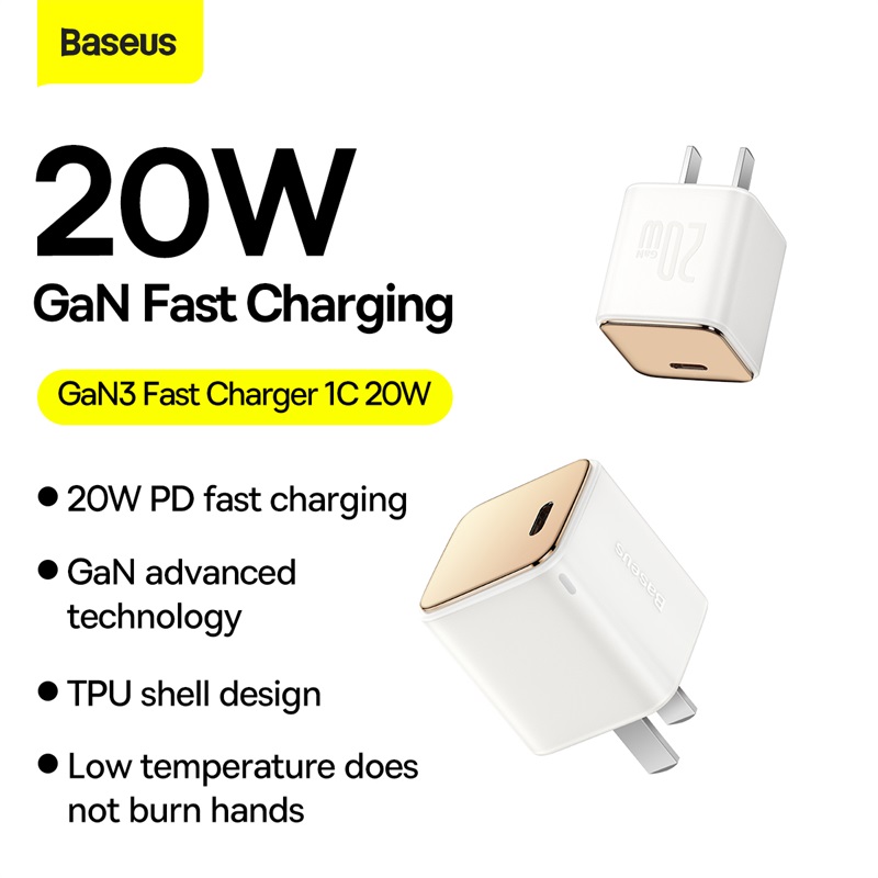 Cốc Sạc Nhanh Baseus GaN3 Fast Charger 1C 20W USB Type C Charger PD - Hàng chính hãng