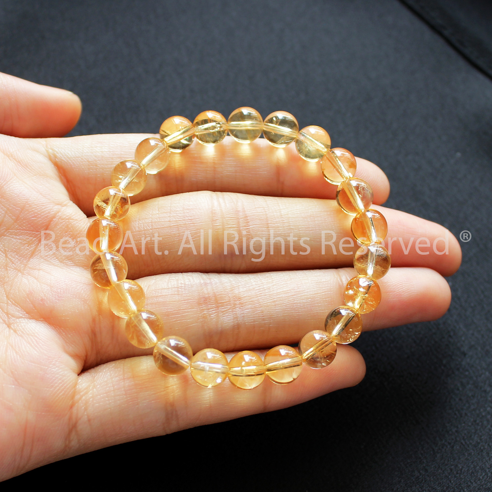 Vòng Tay 7MM Đá Thạch Anh Vàng, Citrine Tự Nhiên, Vòng Phong Thuỷ, Chuỗi Hạt Loại A, Mệnh Thổ, Kim - Bead Art