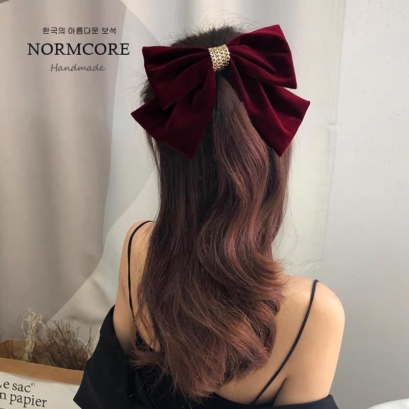 Kẹp tóc nơ nhung phối dây xích cao cấp