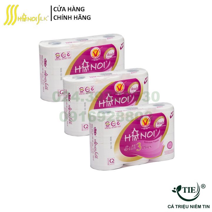 Combo 3 lốc Giấy Vệ Sinh Hà Nội SILK Cao Cấp 3 lớp 6 cuộn có lõi