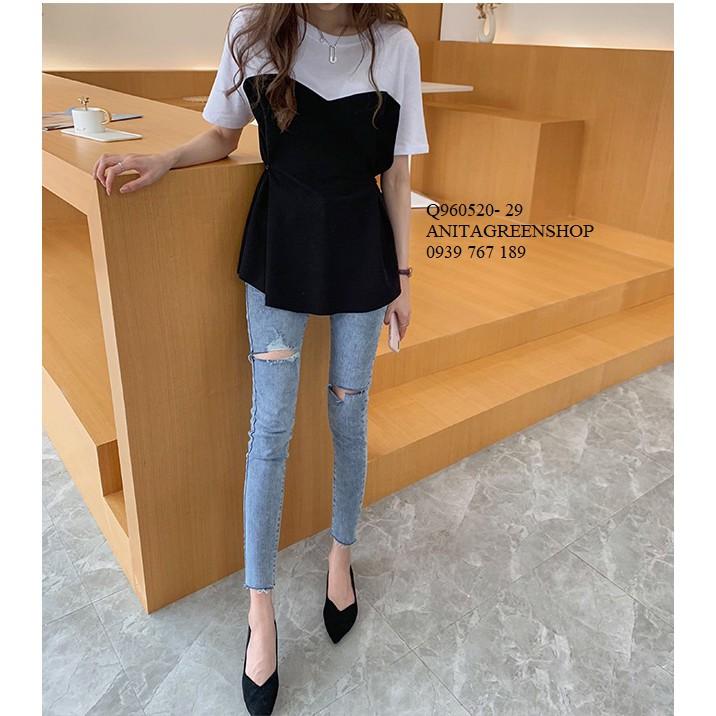 Q960520 ÁO KIỂU NỮ PHỐI MÀU