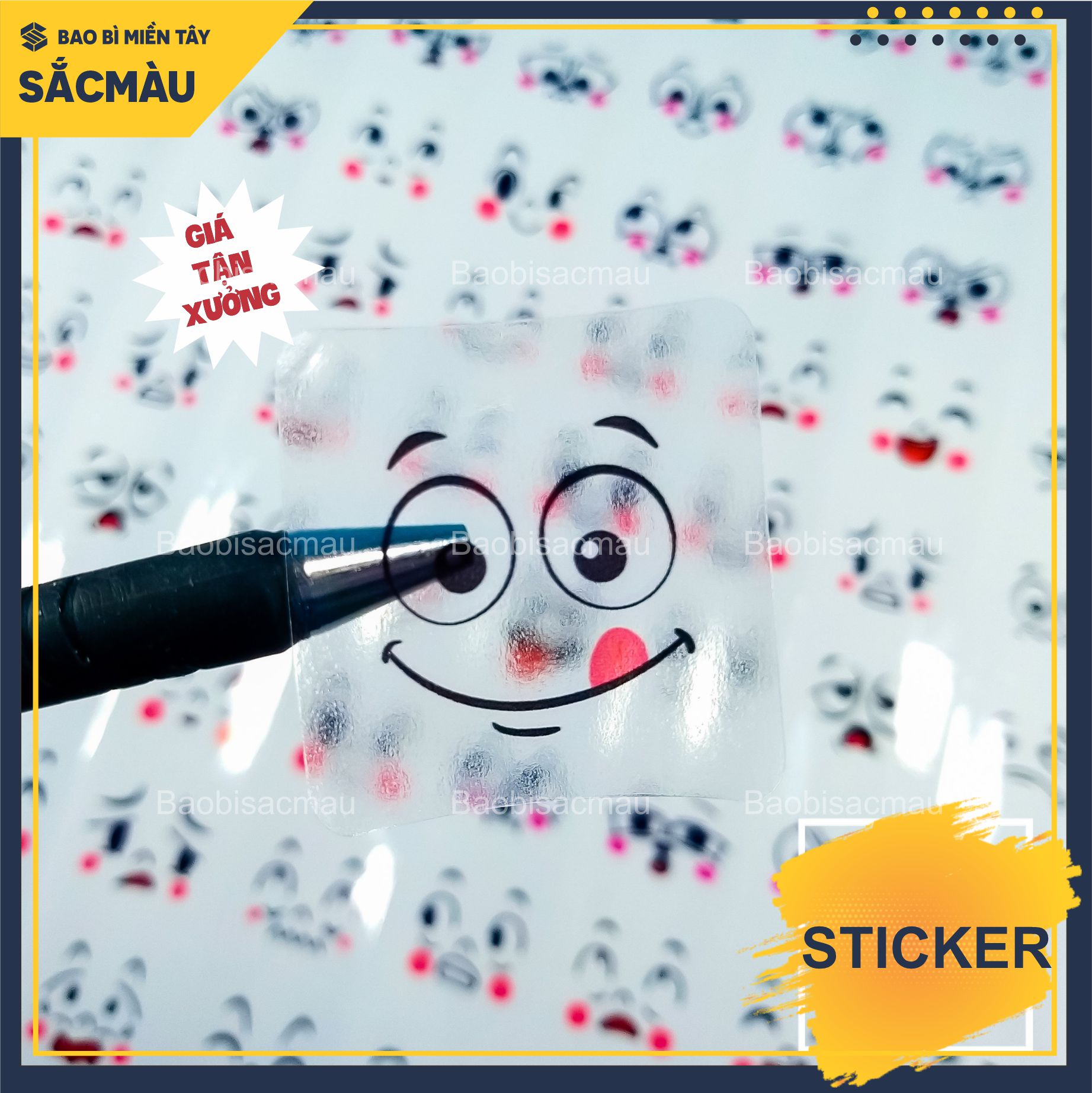 Sét 50 sitcker biểu cảm khuôn mặt dễ thương dùng để dán chai, lọ, ly, hũ.....