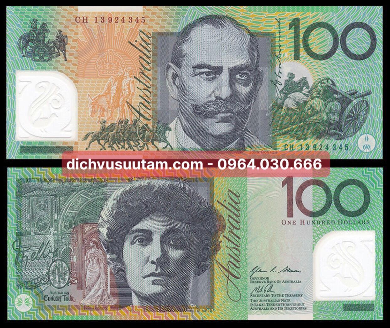 Tờ 100 dollars Úc sưu tầm, tien POLYMER, chất lượng mới trên 90%