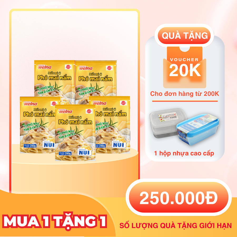 Combo 5 Gói Xốt Mì Ý Phô Mai Nấm [TẶNG KÈM HỘP NHỰA CAO CẤP] Nisshin Seifun Welna