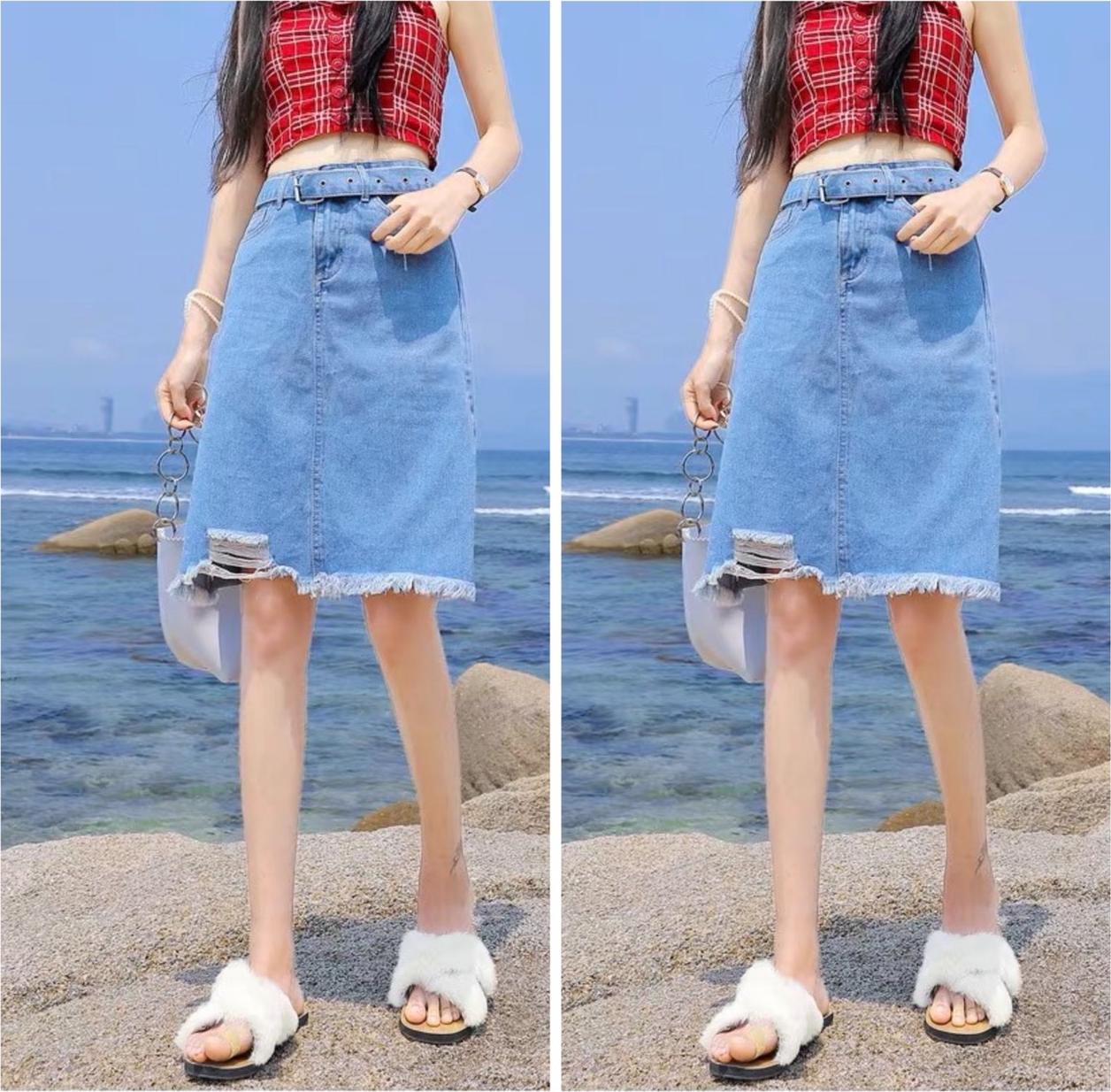CHÂN VÁY JEAN DÀI PHOM CHỮ A VẢI JEAN MỀM KHÔNG CO DÃN ms 1760