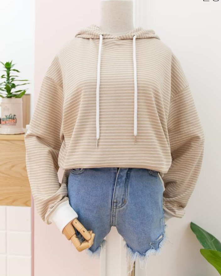 Áo hoodie kẻ sọc ngang phong cách Hàn Quốc 2021